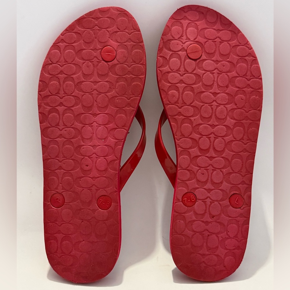 Coach Abbigail Red Floral Flip Flops sz 7-8 - Picture 7 of 11